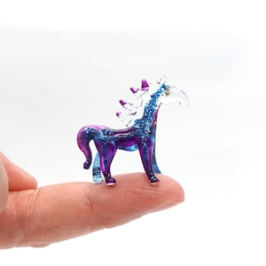Rare Horse Tiny Micro Figurines Hand Blown Glass Art Wild Animals Collectible Gift Home Décor (Blue Purple)