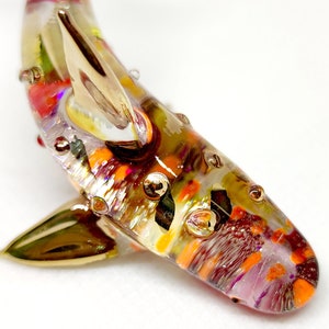 Whale-Shark Miniature Figurines Sea Animals Hand Painted Hand Blown Glass Art Gold Trim Collectible Gift Decorate, Glitter