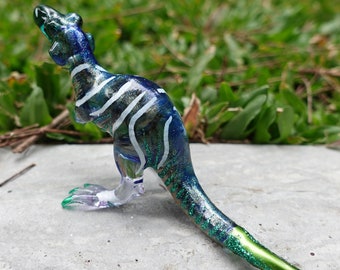 4" T-rex Tyrannosaurus Dinosaur Miniature Figurines Hand Painted Blown Glass Art Animals Collectible Gift Home Décor