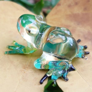 Frog Miniature Figurines Hand Painted Blue Green Blown Glass Art  Animals Collectible Gift Home Décor