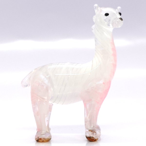 Weiß Rosa Alpaka Miniaturfiguren mundgeblasene Farbe Glas Kunst Tiere Sammler Geschenk Wohnkultur