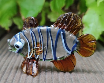Nemo Cartoon Fish Figurines Hand Blown Color Glass Art Animals Collectible Gift Home Decor, Orange Blue