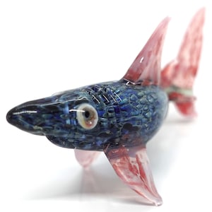 Shark Miniature Tiny Hand Blown Color Glass Art Figurines Animals Collectible Gift Home Décor (Marble Black)