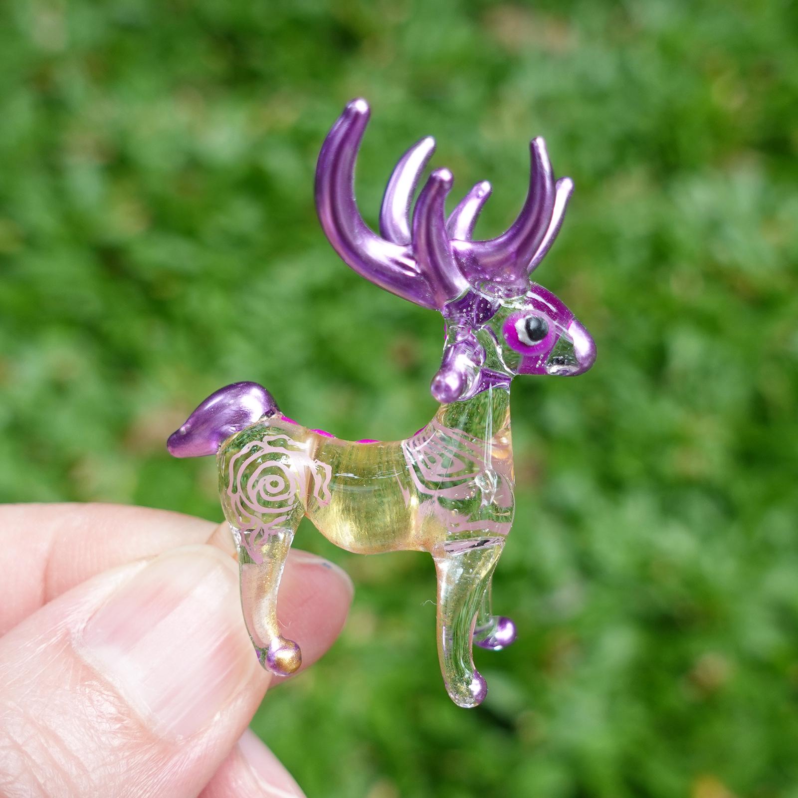 小さな鹿の置物 手描き 紫金 吹きガラス アート 動物 コレクション