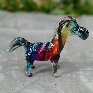 Zebra Tiny Figurines Animals Hand Blown Color Glass Art Collectible Gift Home Decorate (Rainbow)