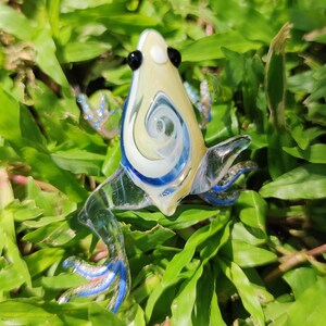 Frog Miniature Figurines Animals Hand Blown Color Glass Art Collectible Gift Decorate, Blue Yellow