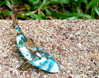 Whale-Shark Figurines Hand Painted Blue Blown Glass Art Gold Trim Animals Collectible Gift Home Decor