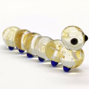 Caterpillar Miniature Figurines Animals Hand Blown Color Glass Art Collectible Gift Decorate, Amber Blue