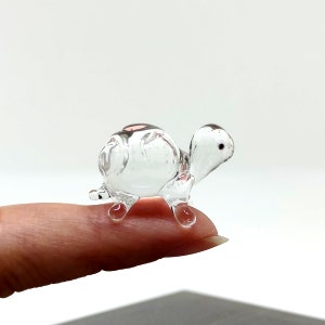 Tiny Micro Crystal Turtle Figurines Hand Blown Clear Glass Art Sea Animals Collectible Gift Home Decor