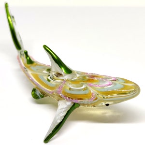 Shark Miniature Small Figurines Animals Hand Blown Color Glass Art Collectible Gift Decorate 4&quot; (Yellow Green)