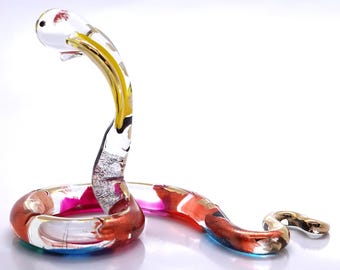 Snake/Cobra Miniature Figurines Animals Hand Blown Glass Art Collectible Gift Home Decorate (Multi-Gold)