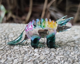 Dinosaur X Buffalo Dinosaur Figurines Hand Painted Green tone Blown Glass Art Animals Collectible Gift Home Decor