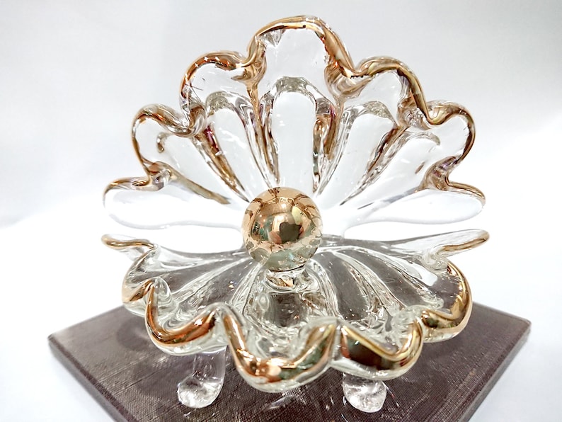 Clear 4 Nacre Pearl Figurines Animals Hand Blown Glass Art W22K Gold Trim Collectible Gift Decorate