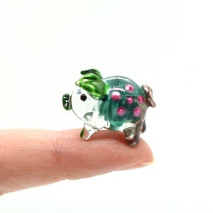 Rare Pig Micro Tiny Figurines Hand Blown Glass Art Sea Animals Collectible Gift Home Decor1 Green Brown