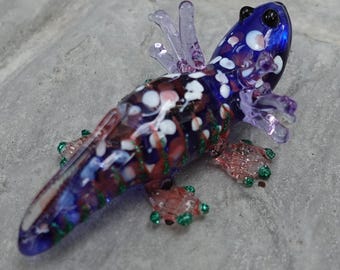 Axolotl miniatuur handgeblazen kleur glaskunst beeldjes dieren collectible cadeau woondecoratie (donkerblauw)