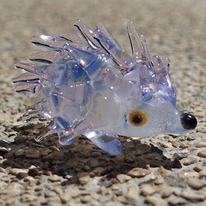 Egel stekelvarken miniatuur kleine beeldjes dieren handgeblazen glaskunst collectible cadeau huisdecoratie (marmer blauw paars)