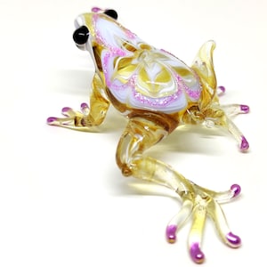 Frog Figurines Animals Hand Blown Color Glass Art Collectible Gift Decorate 3.5&quot;, Yellow Purple