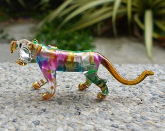 Tiger Miniature Figuren Tiere mundgeblasene Farbe Glas Kunst Sammler Geschenk dekorieren, Multi-Amber