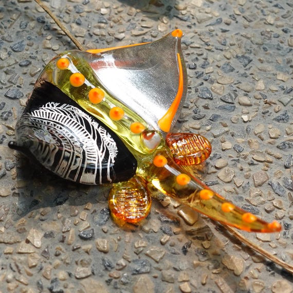 マンタ ミニチュアフィギュア 動物 手描き ブラック シルバー オレンジ