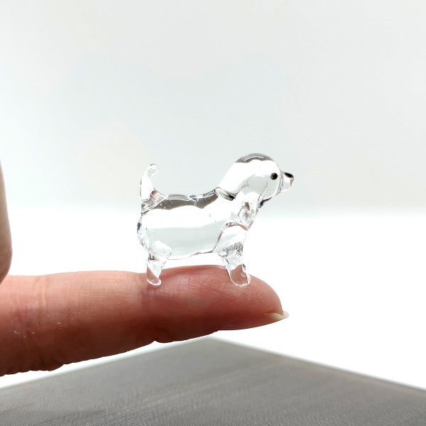 Tiny Micro Crystal Dog Figurines Hand Blown Clear Glass Art Animals Collectible Dog-lover Gift Home Decor