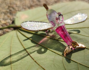 Airplane Miniature Figurines Hand Painted Blown Glass Art Gold Trim Collectible Gift Decorate Tree Ornament, Glitter