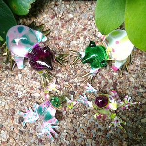 Family Frog Figurines Hand Painted Green Purple Blown Glass Art Miniature Animals Collectible Gift Home Decor