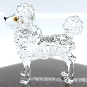 Poodle Miniature Tiny Figurines Animals Hand Painted Blown Glass Art Dog Collectible Gift Decorate (Clear)