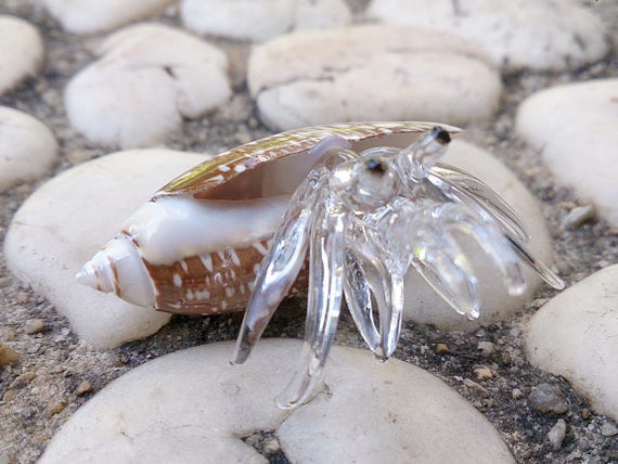 Seashell Hermit Crab Figurines Blown Glass Mix Natural Brown White