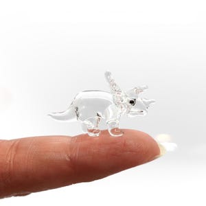 Triceratops Tiny Micro Figurines Hand Blown Glass Art Animals Collectible Dinosaur Gift Home Décor (Clear)