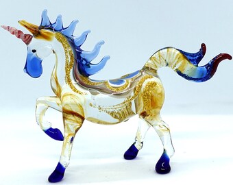 Unicorn Miniature Figurines Hand Blown Glass Art Animals Collectible Gift Home Décor (4 Inches Flower)