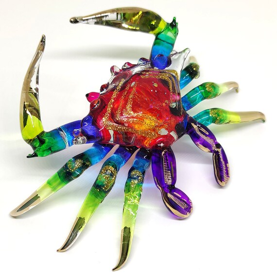 Crab Miniature Hand Blown Clear Glass Figurine Animal Collectible Souvenir Decor 