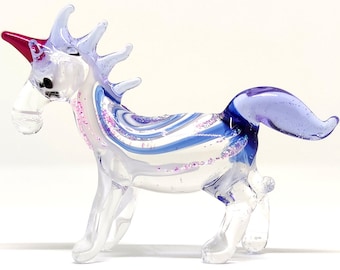 Eenhoorn miniatuurbeeldjes dieren handgeblazen glaskunst collectible cadeau versieren, blauw roze