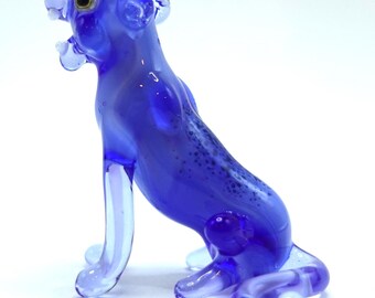 Tiger Sitzende Glasfigur – Handgemachte Miniatur Tier – Geblasene Farbe Glas Sammlerstück – Dschungel Thema Dekor Geschenk (Blau Lila)