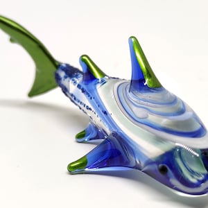 Whale-Shark Miniature Figurines Animals Hand Blown Glass Art Collectible Gift Decorate, Blue Green
