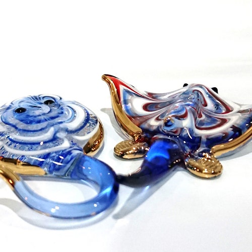 Handmade Blue Manta Ray Glass Pendant Necklace - Blown Art Glass Figurine, Ocean Theme, 18-Inch Rope - View #7