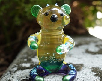 Miniaturowe figurki koali, ręcznie malowane, żółto-niebieskie, dmuchane szkło, zwierzęta, kolekcjonerski prezent, wystrój domu