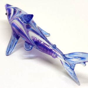 Shark Miniature Figurines Animals Hand Blown Glass Art Collectible Gift Decorate, Blue Purple