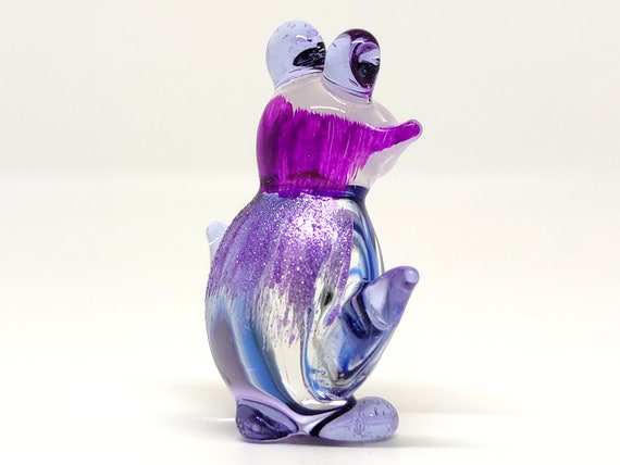 3 Miniatur-Figuren Aus Geblasenem Glas – Handbemalt, Lila, Transparent, Sammlerstück & Deko