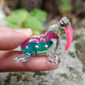 Tiny Micro Lion sea Seal  Figurines Hand Painted Green Purple Blown Glass Art Animals Collectible Gift Home Decor