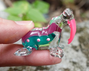 Tiny Micro Lion sea Seal  Figurines Hand Painted Green Purple Blown Glass Art Animals Collectible Gift Home Decor