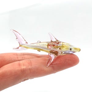 Shark Micro Tiny Figurines Hand Blown Glass Art Sea Animals Collectible Gift Home Décor (Amber Pink)