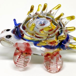 Egel stekelvarken miniatuur beeldjes dieren handgeblazen glas kunst gouden trim verzamelbaar cadeau versieren