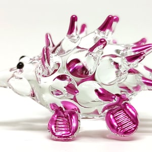 Egel / stekelvarken miniatuur beeldjes dieren hand geblazen glas kunst collectible gift versieren, duidelijk roze parel
