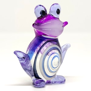 Frog Cartoon Miniature Figurines Animals Hand Blown Color Glass Art Collectible Gift Decorate, Purple Blue