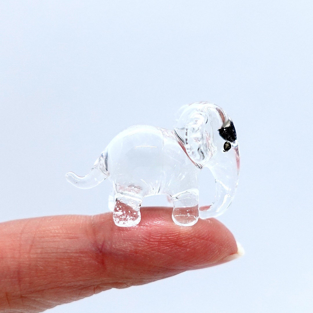 Tiny Micro Crystal Elephant Trunk Down Figurines Hand Blown Clear
