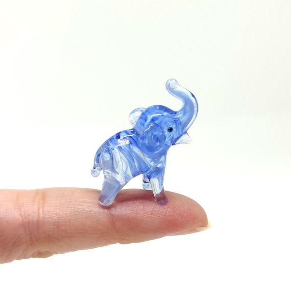 Elephant Tiny Figurines Hand Blown Color Glass Art Animals Collectible Gift Home Décor, Trunk Up