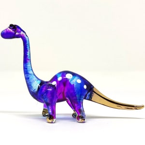 Apatosaurus Dinosaur Figurines Hand Painted Purple Blue Blown Glass Art Animals Collectible Gift Home Decor