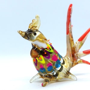 Chicken Rooster Miniature Figurines Animals Hand Blown Glass Art Collectible Gift Decorate, Multi-Yellow