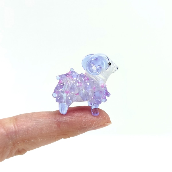 Sheep Micro Tiny Figurines Hand Blown Color Glass Art Animals Collectible Gift Home Décor