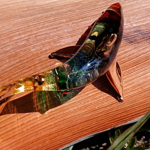 Shark Figurines Hand Painted Glitter Black Green Blown Glass Art Gold Trim Animals Collectible Gift Home Decor